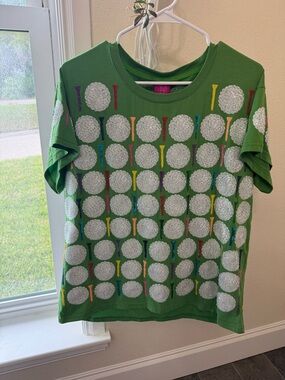 QUEEN OF SPARKLES Green Short-Sleeve Tee with Silver Dots and Multicolor Accents